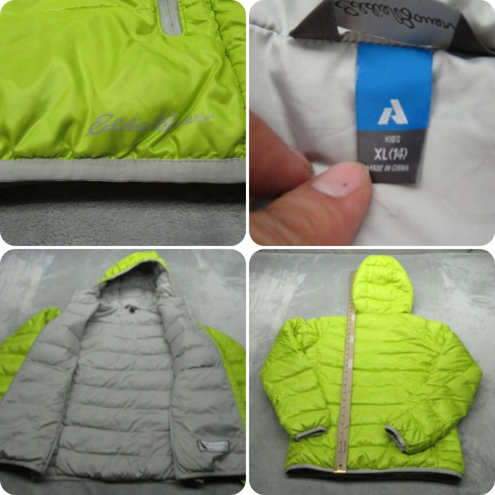 Eddie Bauer First Accent Down Jacket Youth XL Yellow Lightweight Hi-Vis Puffer